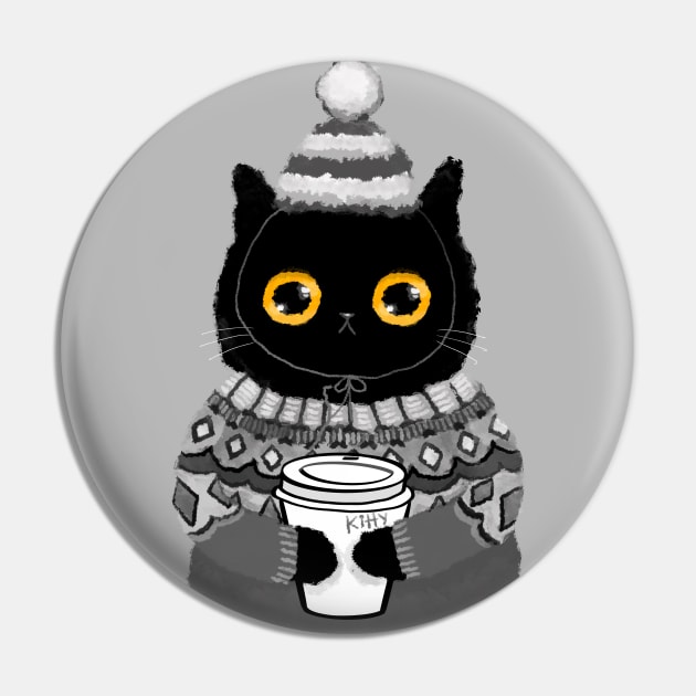 Kitty in Grey Lopapeysa Pin by KilkennyCat Art