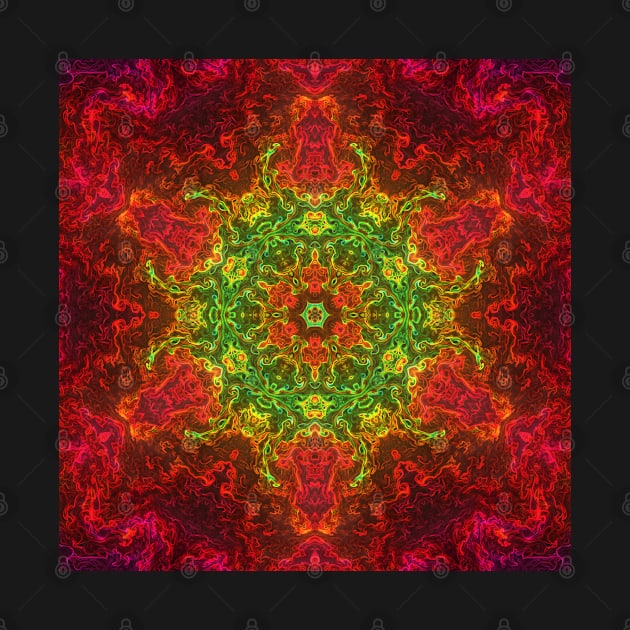 Psychedelic Kaleidoscope Flower Green and Red by WormholeOrbital