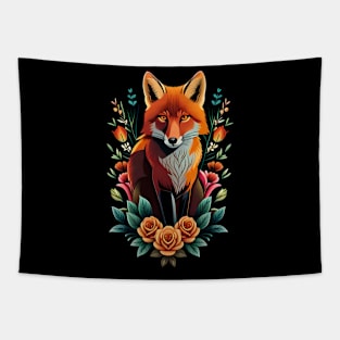 Fox and flowers tattoo style 9 Tapestry