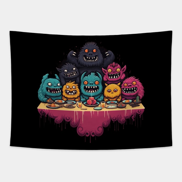 Monster Feast Smiling Monsters Tapestry by origato
