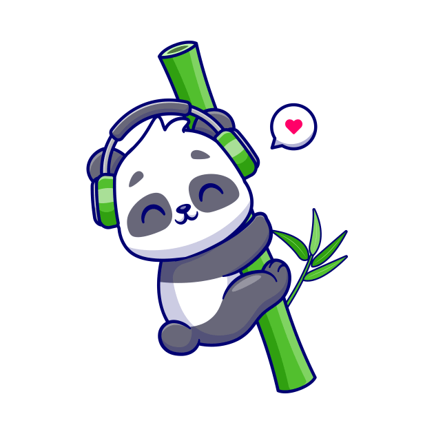 Cute Panda Hug Bamboo With Headphone Cartoon by Catalyst Labs