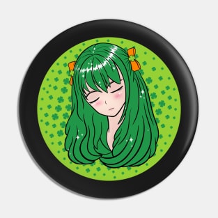 Anime St. Patrick's Day Lucky Anime Girl Shamrocks Rainbow Pin