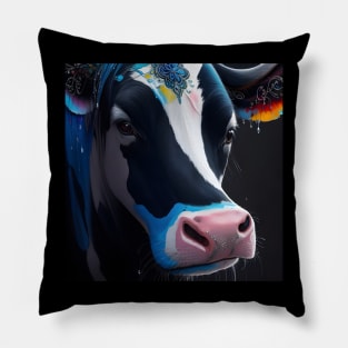 Black Blue And White Cow Pillow