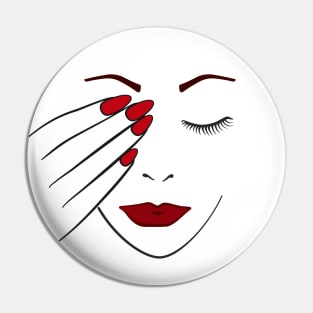 Womans Face Makeup And Painted Nails Pin