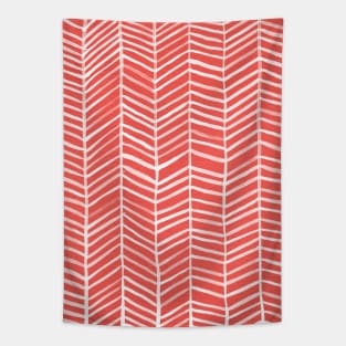 Herringbone Coral White Tapestry