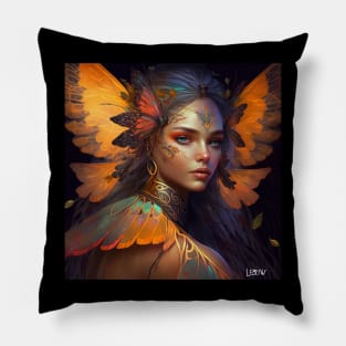 fairy woman in floral butterfly wallpaper ecopop art Pillow