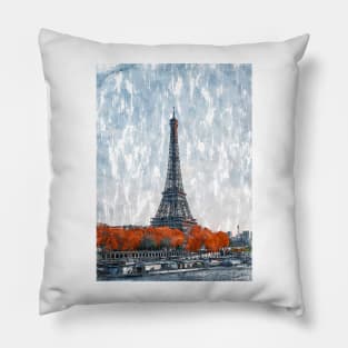 Eiffel Tower Autumn By The Parisian Canal. For Eiffel Tower & Paris Lovers. Pillow