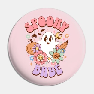 Spooky Babe Kawaii Ghost Retro Halloween Preppy Aesthetic Pin