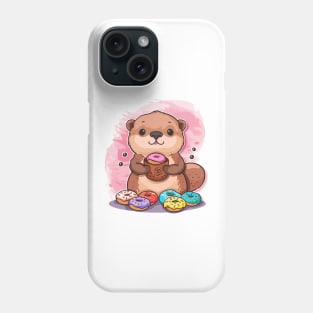 Cute sea otter eating donut Phone Case