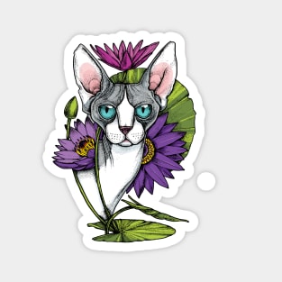 Sphynx Cat with Blue Lotus Magnet