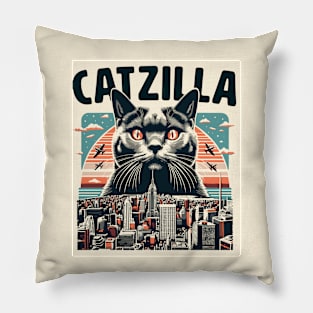 Catzilla Funny Cat Kitten Design Pillow