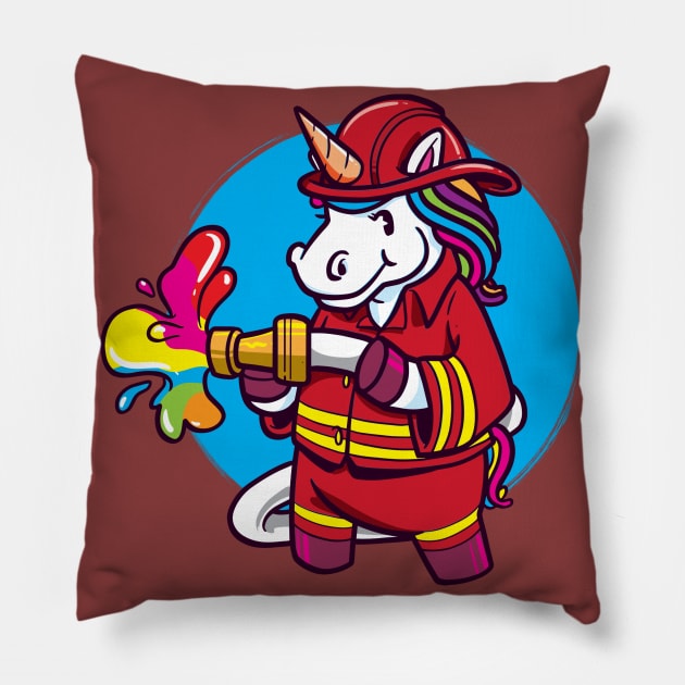 Unicorn Brigade Mythical Creature Unicorn Colourful Fireman For Little Guy Pillow by gdimido