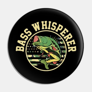 Bass Whisperer Fishing American Flag Patriotic Fisherman Pin