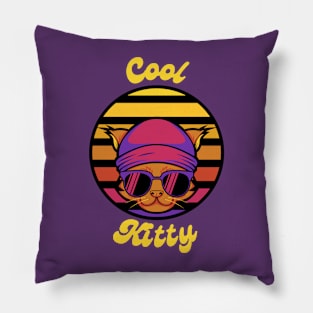 Cool Kitty Retro Shirt - Funky Vintage Cat Graphic Tee, Quirky Hipster Fashion, Perfect Gift for Cool Cat Owners Pillow