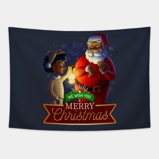 Afro Santa Surprised Red-handed Eating Cookies on Christmas Eve Holidays Tapestry