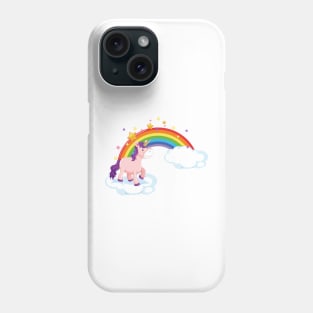 Pink Unicorn standing on cloud with rainbow Phone Case