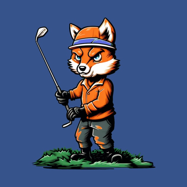 Cute fox playing golf by javierparra