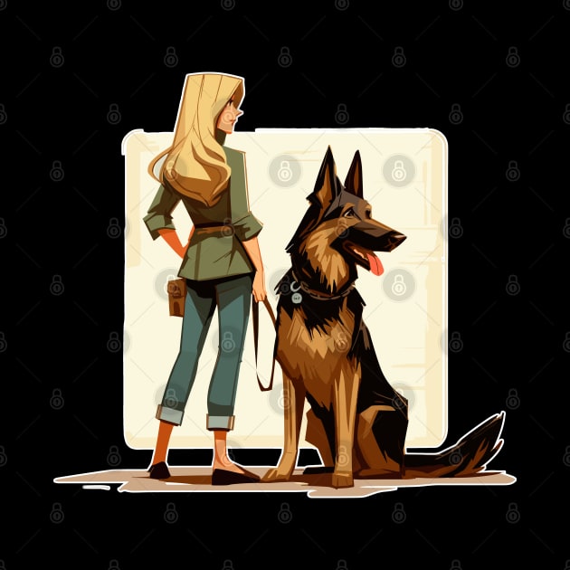 Cartoon woman with German Shepherd by TomFrontierArt