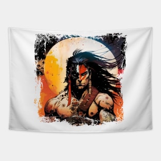 Proud Indian Warrior in Combat in Comic Style Tapestry