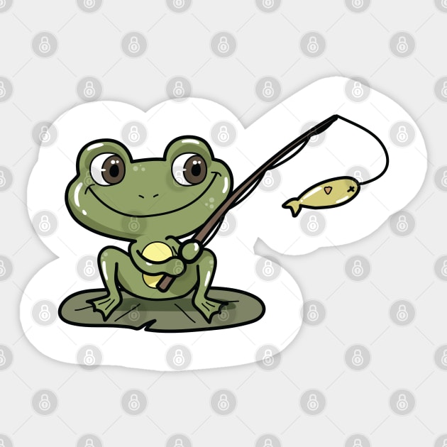 Frog at Fishing with Fishing rod - Frog - Sticker