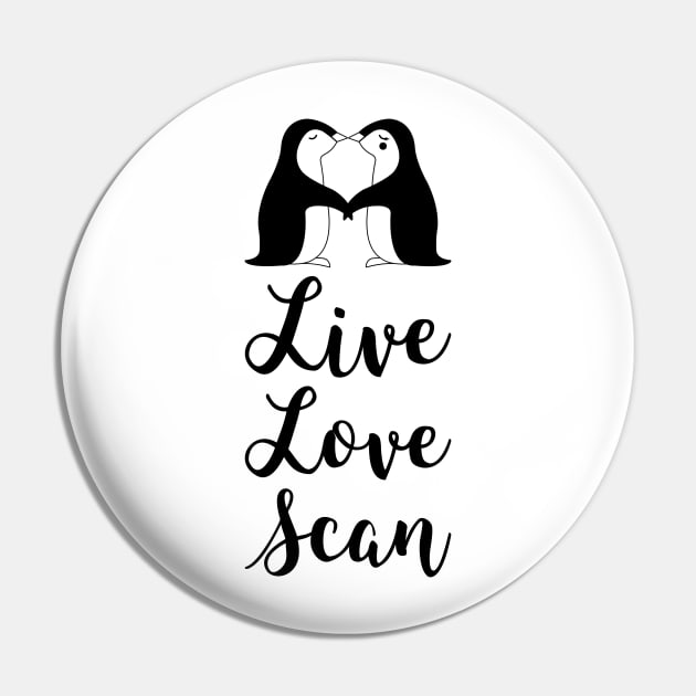 Live, Love, Scan Kissing Penguins Pin by DesignIndex