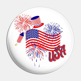 USA Waving Flag Fireworks Patriotic Collage Pin