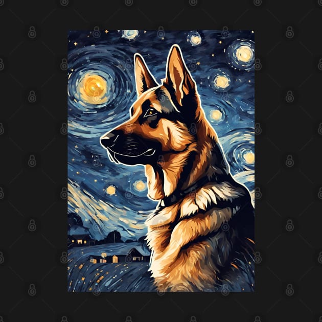 German Shepherd Dog Breed in a Van Gogh Starry Night Art Style by Art-Jiyuu