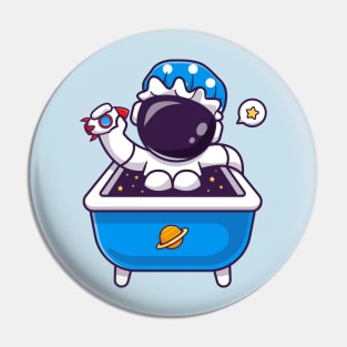 Cute Astronaut playing Rocket Toy In Bath Tub Cartoon Pin