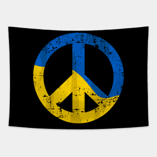 Retro Ukraine Peace Sign with Ukraine Flag Overlay Distressed Tapestry