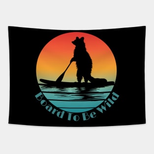 Retro Board To Be Wild Raccoon Paddler Tapestry