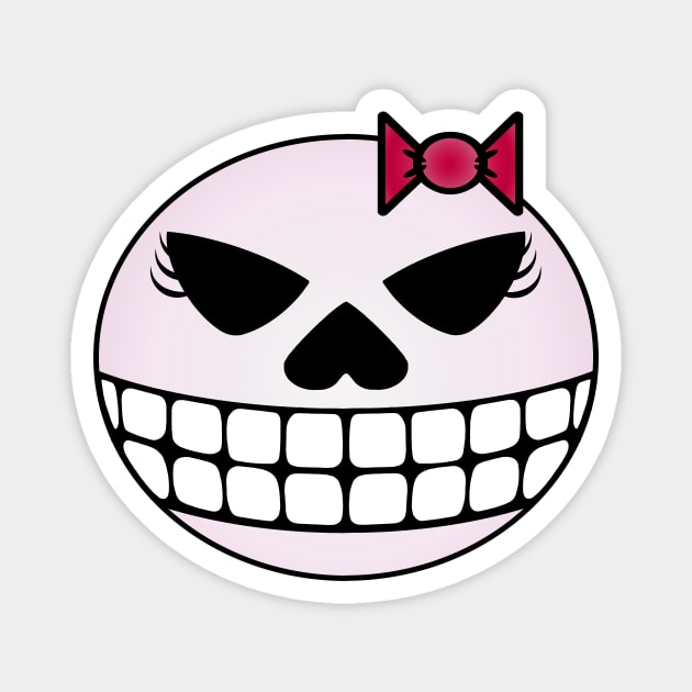 Girlie Grinning Skull with Ribbon Magnet by RawSunArt