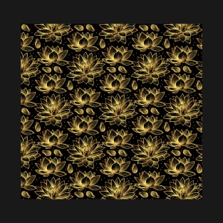 Black And Gold Lotus Pattern T-Shirt