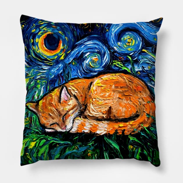 Orange Tabby Night full image Pillow by sagittariusgallery