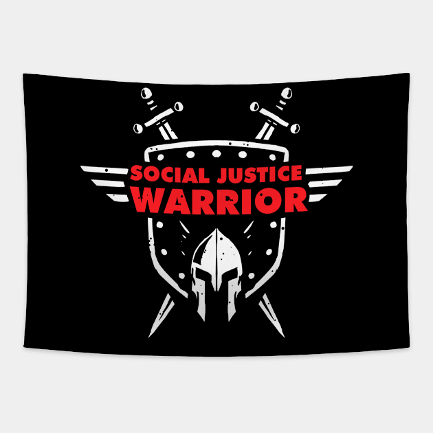 Social Justice Warrior (SJW) - funny shield, helmet and swords warrior Tapestry by A Comic Wizard