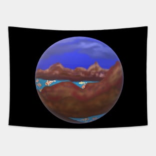 Koi Fish and Mountains (Round) Tapestry