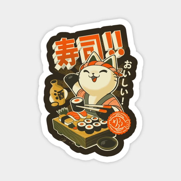 Sushi Chef - Cute Kitchen Kitty - Japanese Restaurant Magnet by BlancaVidal