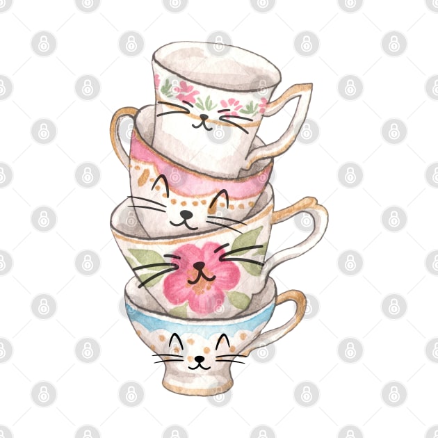 Kitty Tea Cups by Art from the Machine