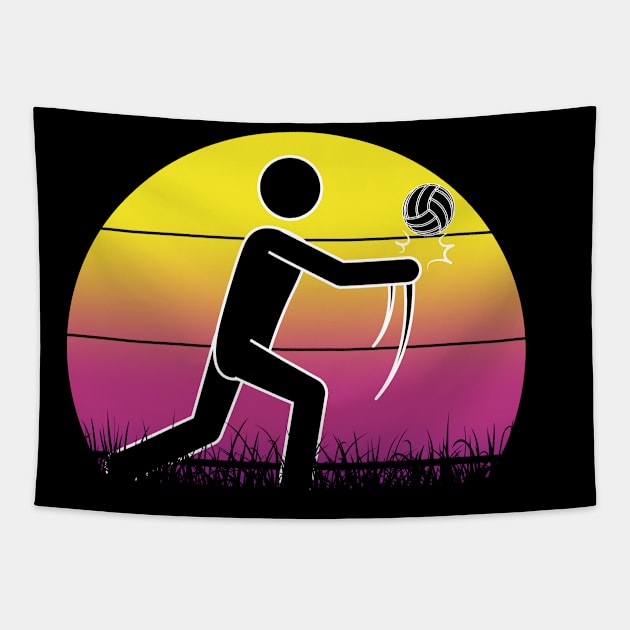 Travel back in time with beach volleyball - Retro Sunsets shirt featuring a player! Tapestry by Gomqes