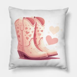 Blush Pink Cowgirl Boots With Hearts Pillow