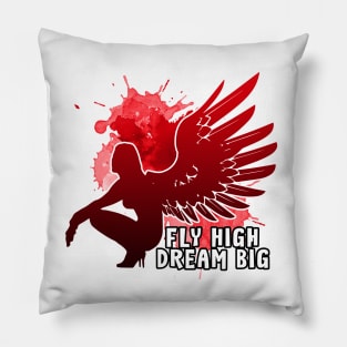 Angel Wings Fly High Dream Big Red Pillow