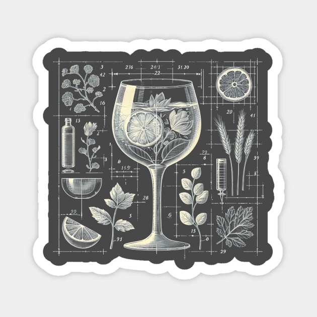 Gin & Tonic blueprint Magnet by Wonderful prints