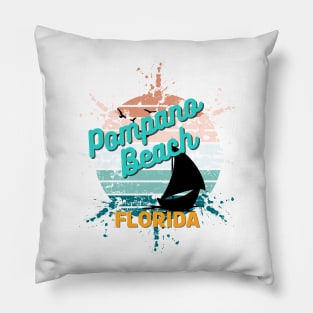 Pompano Beach Florida Retro Exploding Vintage Sunset Pillow
