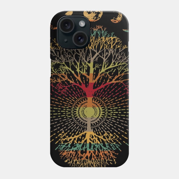 Phases Of The Moon Retro 60 s 70 s Vibe Tree Of Life T shirt Phone Case by Tisine