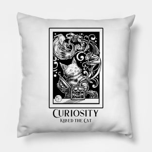 Opening Pandora's Box - Curiosity Killed The Cat -Black Outlined Version Pillow