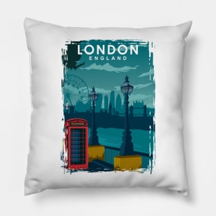 London Travel Poster with the skyline and more Pillow