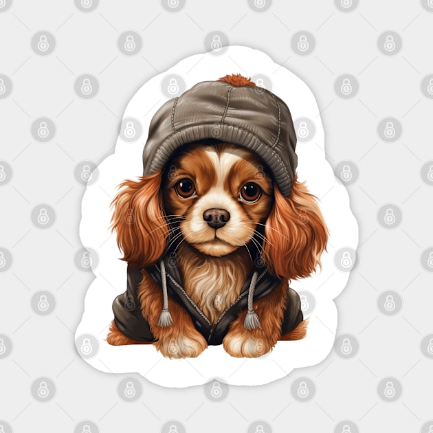 Winter Cavalier King Charles Spaniel Dog Magnet by Chromatic Fusion Studio