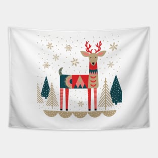 Holiday Reindeer with geometric shapes Tapestry