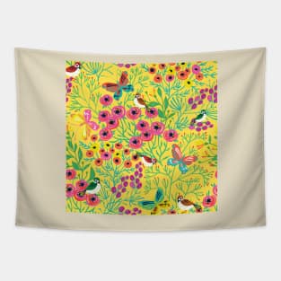 Floral And Sparrow Tapestry