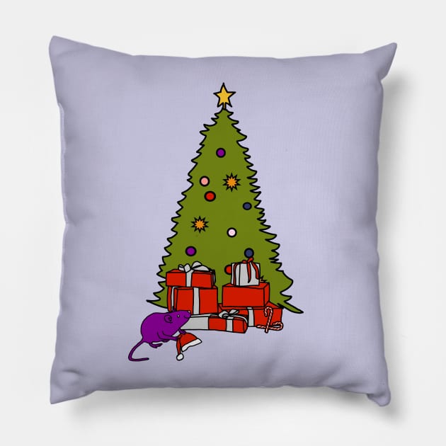 Rat with Santa Hat and Christmas Tree Pillow by ellenhenryart