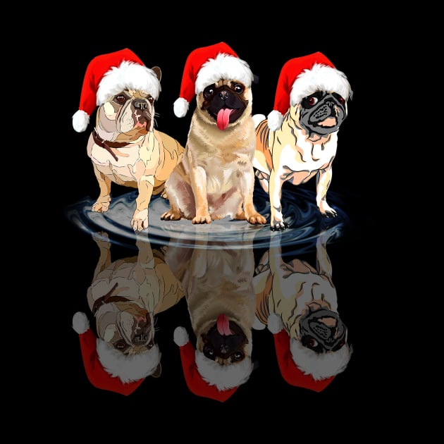 Shadow Pugs Dog Christmas Sweatershirt Cute Pugs Santar Hat Gift T-Shirt by kimmygoderteart